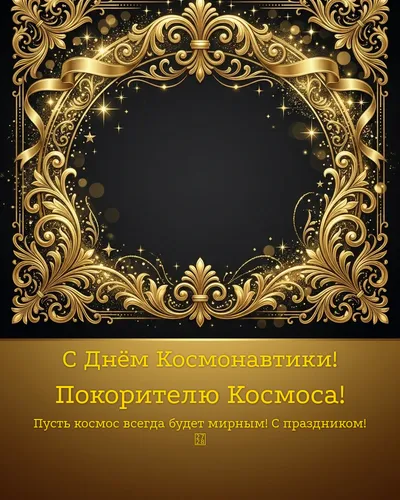 открытка с днём космонавтики! покорителю космоса! — gold dark 15